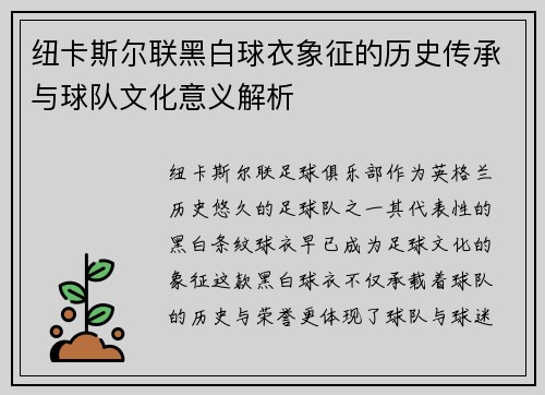 纽卡斯尔联黑白球衣象征的历史传承与球队文化意义解析
